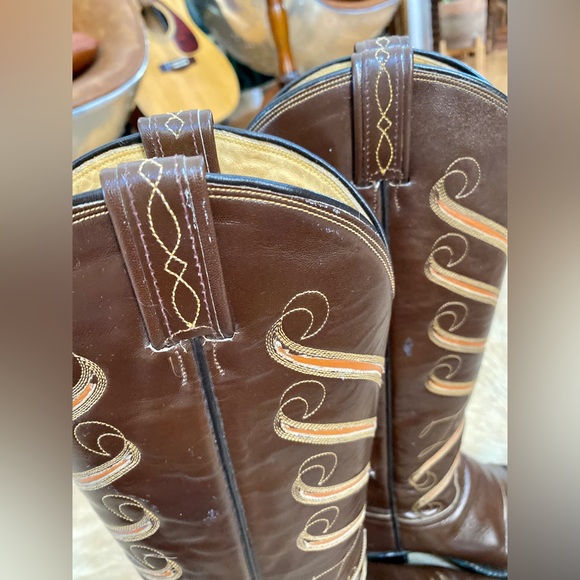 Vintage Tony Lama Western Boots | Women’s 7 | Leather | Brown Orange & Yellow - Picture 6 of 9